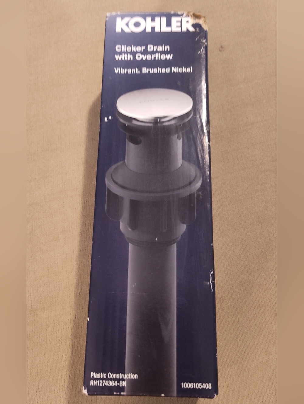 NWT!! Kohler Brushed Nickel Sink Pop-Up Drain with Overflow